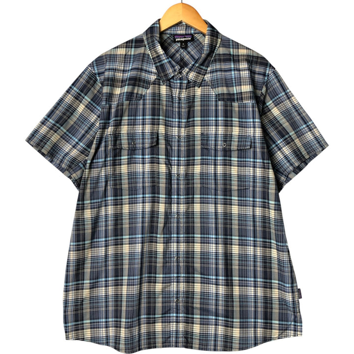 Patagonia 54025SP18 Check Pattern Short Sleeve Western Shirt, Men's XL polyester navy blue type Vintage Second Hand
