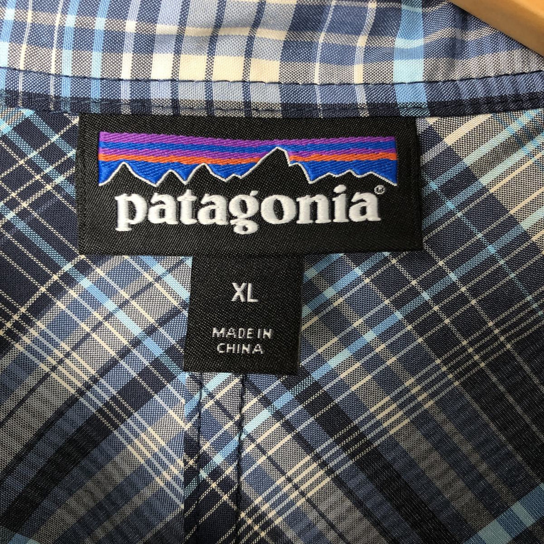 Patagonia 54025SP18 Check Pattern Short Sleeve Western Shirt, Men's XL polyester navy blue type Vintage Second Hand