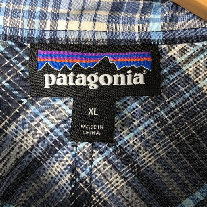 Patagonia 54025SP18 Check Pattern Short Sleeve Western Shirt, Men's XL polyester navy blue type Vintage Second Hand