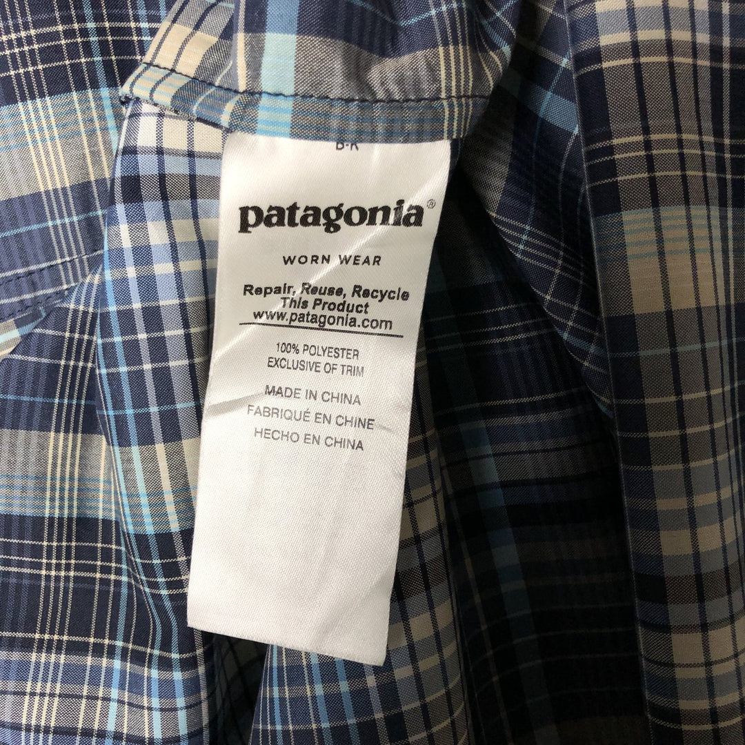 Patagonia 54025SP18 Check Pattern Short Sleeve Western Shirt, Men's XL polyester navy blue type Vintage Second Hand