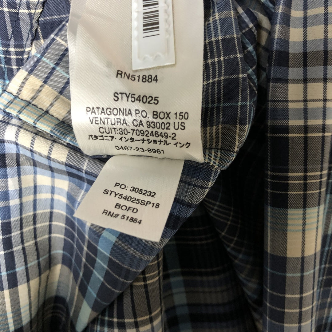 Patagonia 54025SP18 Check Pattern Short Sleeve Western Shirt, Men's XL polyester navy blue type Vintage Second Hand