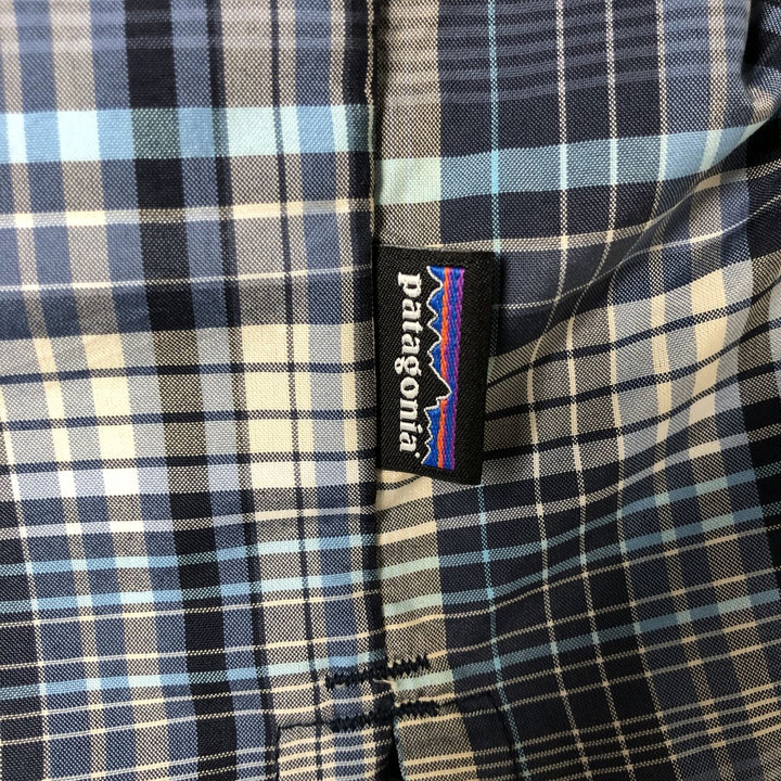 Patagonia 54025SP18 Check Pattern Short Sleeve Western Shirt, Men's XL polyester navy blue type Vintage Second Hand