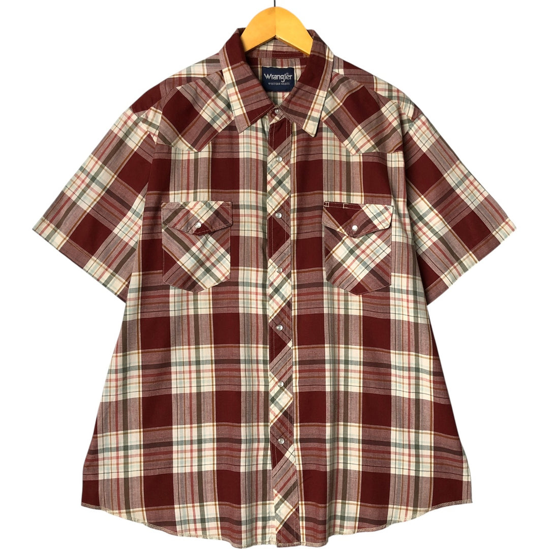 Vintage 80s-90'S Wrangler Check Pattern Short Sleeve Western Shirt, Men's Size Medium unclear burgundy type Vintage Second Hand