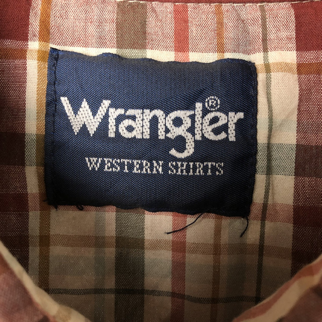 Vintage 80s-90'S Wrangler Check Pattern Short Sleeve Western Shirt, Men's Size Medium unclear burgundy type Vintage Second Hand