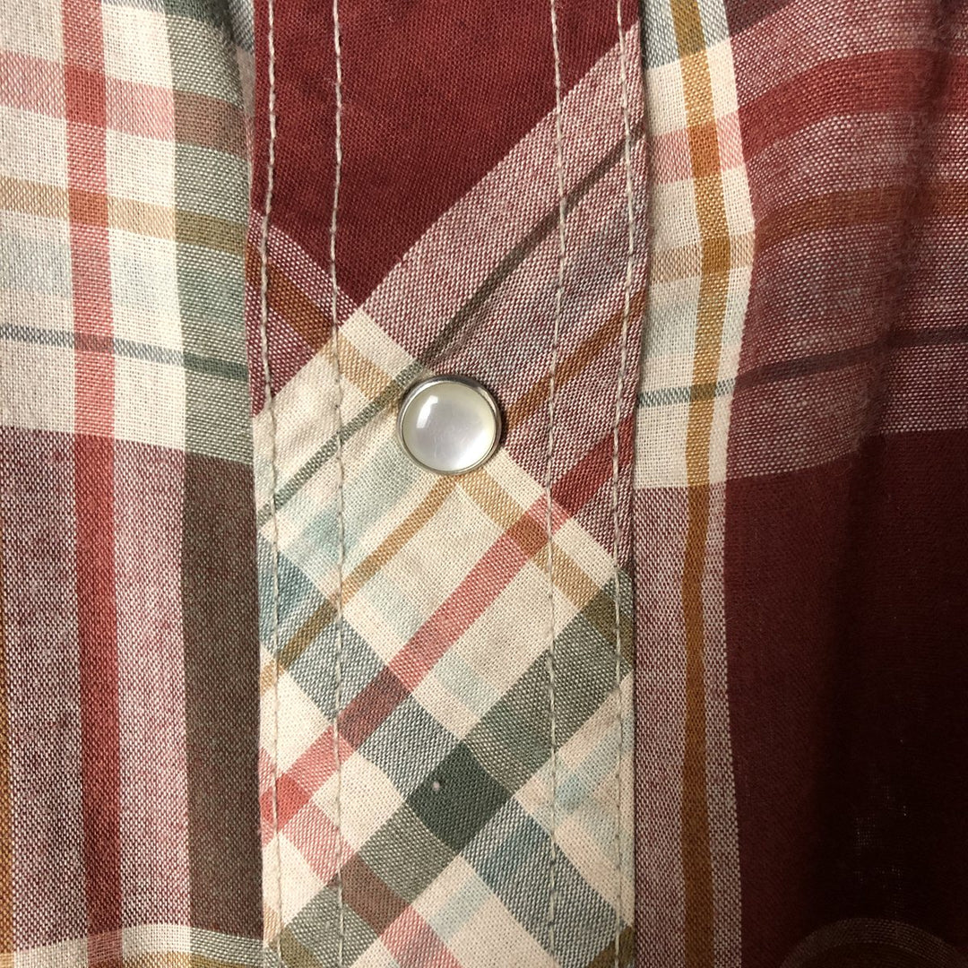 Vintage 80s-90'S Wrangler Check Pattern Short Sleeve Western Shirt, Men's Size Medium unclear burgundy type Vintage Second Hand
