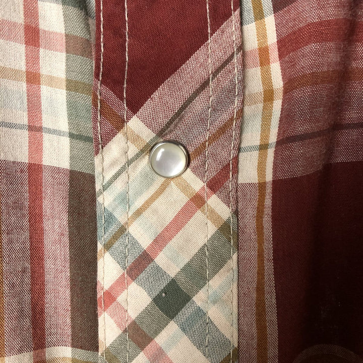 Vintage 80s-90'S Wrangler Check Pattern Short Sleeve Western Shirt, Men's Size Medium unclear burgundy type Vintage Second Hand