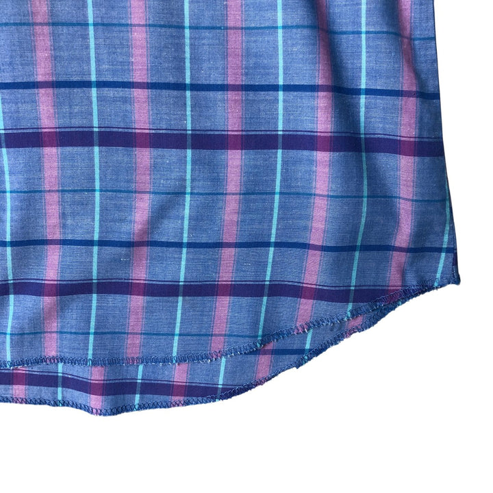 Vintage 1980'S Lee Check Pattern Short Sleeve Western Shirt, Men's Size L polyester Blue type light blue Vintage Second Hand