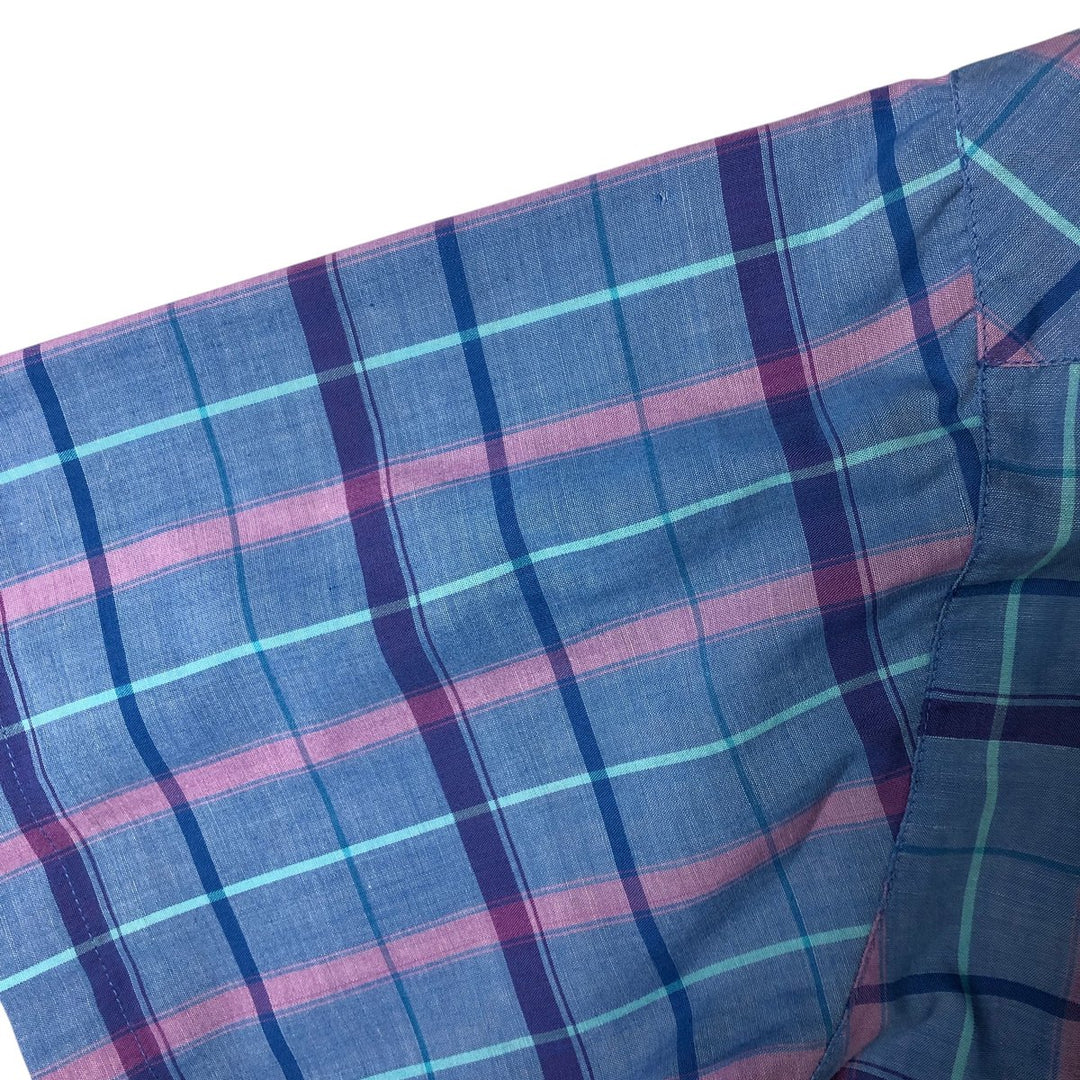 Vintage 1980'S Lee Check Pattern Short Sleeve Western Shirt, Men's Size L polyester Blue type light blue Vintage Second Hand