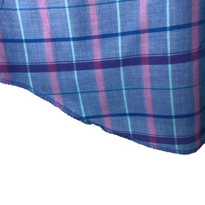 Vintage 1980'S Lee Check Pattern Short Sleeve Western Shirt, Men's Size L polyester Blue type light blue Vintage Second Hand