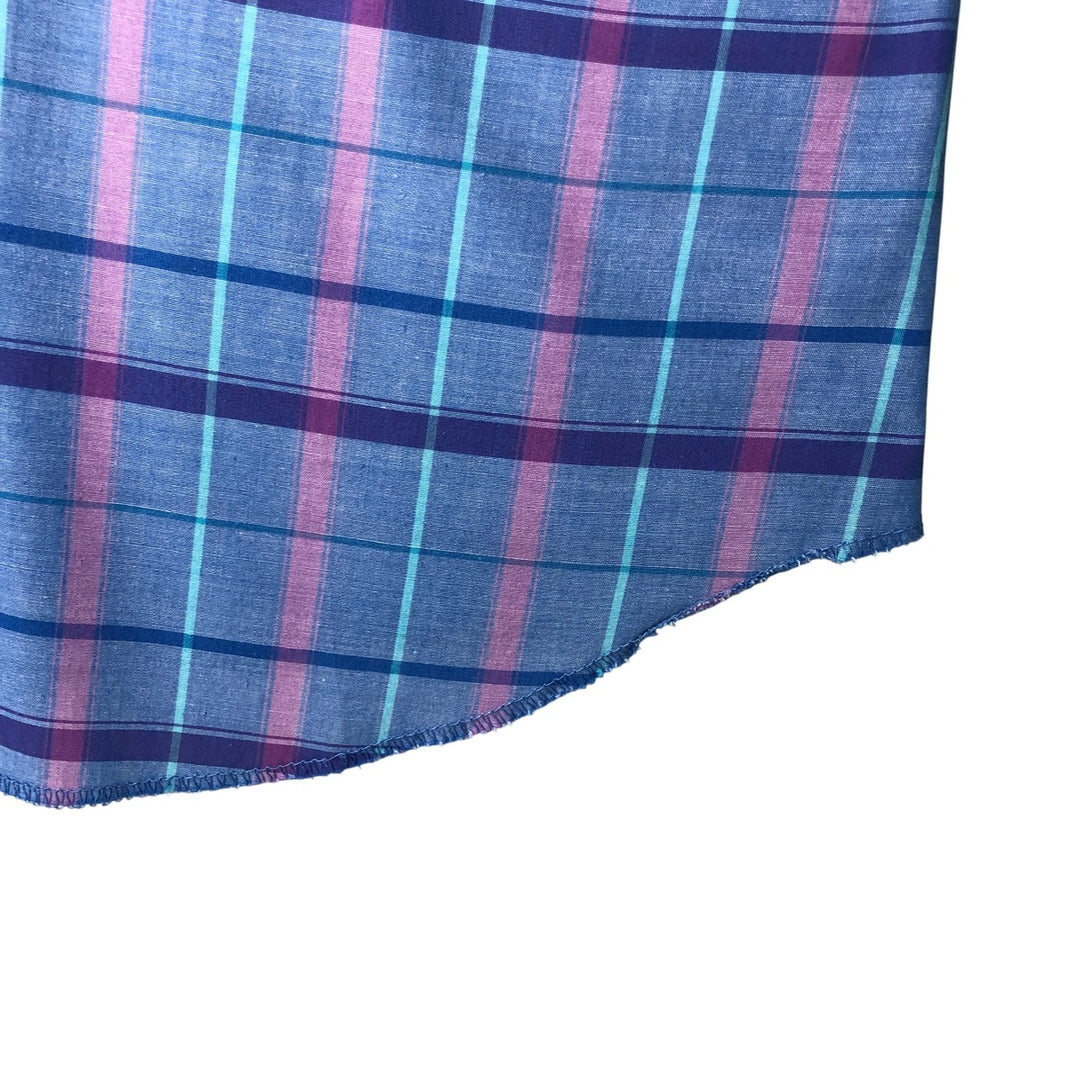 Vintage 1980'S Lee Check Pattern Short Sleeve Western Shirt, Men's Size L polyester Blue type light blue Vintage Second Hand