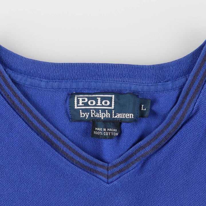 Ralph Lauren POLO by Ralph Lauren V-neck pique short-sleeve one-point logo T-shirt, men's size L cotton blue type Vintage Second Hand