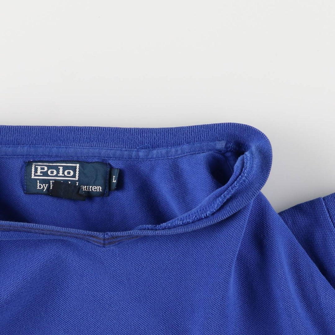 Ralph Lauren POLO by Ralph Lauren V-neck pique short-sleeve one-point logo T-shirt, men's size L cotton blue type Vintage Second Hand