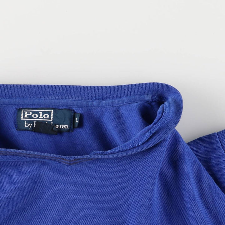 Ralph Lauren POLO by Ralph Lauren V-neck pique short-sleeve one-point logo T-shirt, men's size L cotton blue type Vintage Second Hand