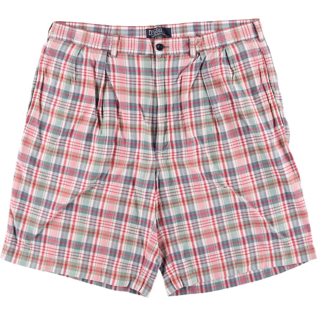 Ralph Lauren POLO by Ralph Lauren tartan check two-pleat cotton shorts, men's size W35. cotton red type Vintage Second Hand