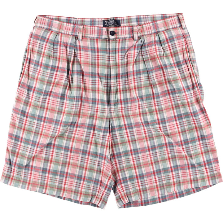 Ralph Lauren POLO by Ralph Lauren tartan check two-pleat cotton shorts, men's size W35. cotton red type Vintage Second Hand