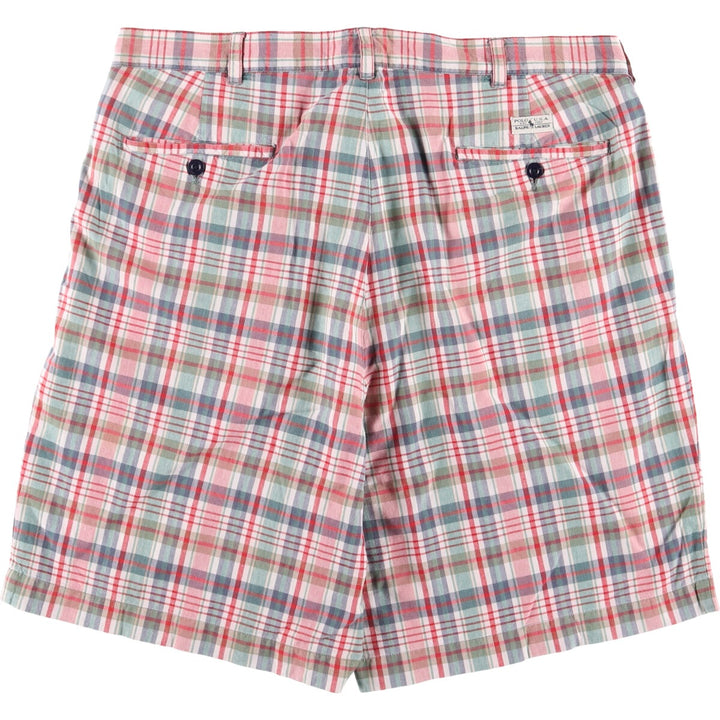 Ralph Lauren POLO by Ralph Lauren tartan check two-pleat cotton shorts, men's size W35. cotton red type Vintage Second Hand