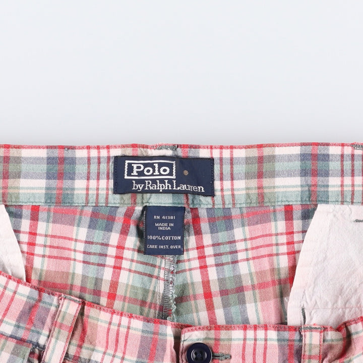 Ralph Lauren POLO by Ralph Lauren tartan check two-pleat cotton shorts, men's size W35. cotton red type Vintage Second Hand