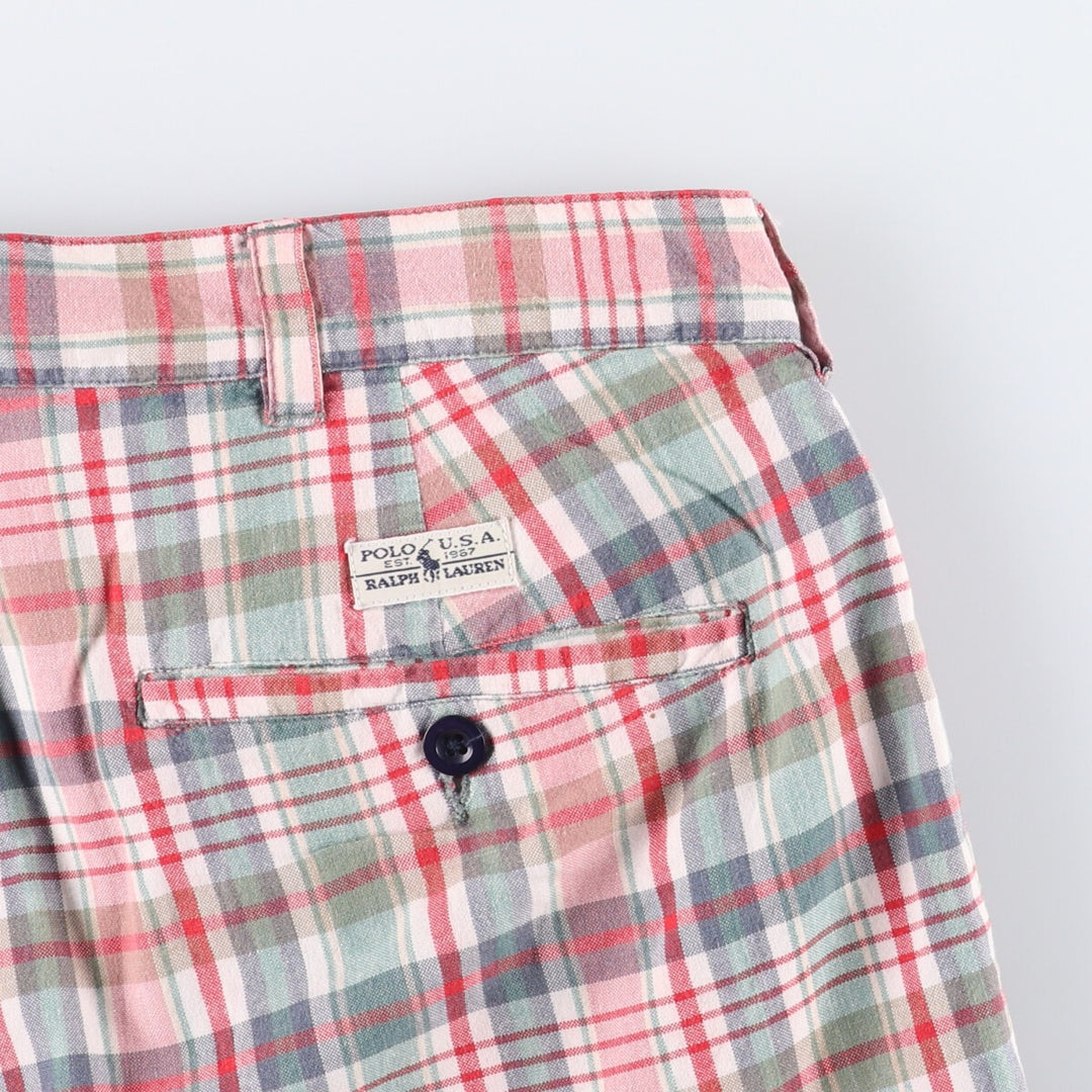 Ralph Lauren POLO by Ralph Lauren tartan check two-pleat cotton shorts, men's size W35. cotton red type Vintage Second Hand