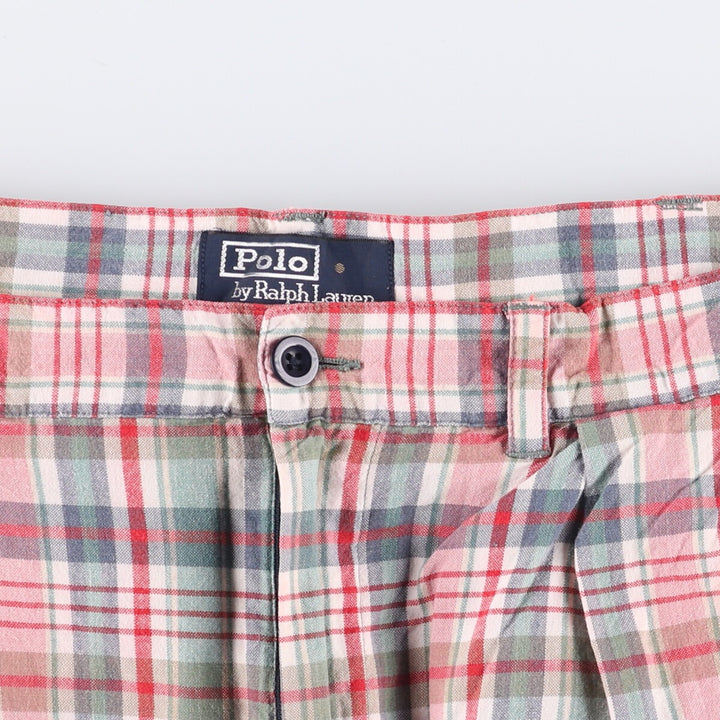 Ralph Lauren POLO by Ralph Lauren tartan check two-pleat cotton shorts, men's size W35. cotton red type Vintage Second Hand