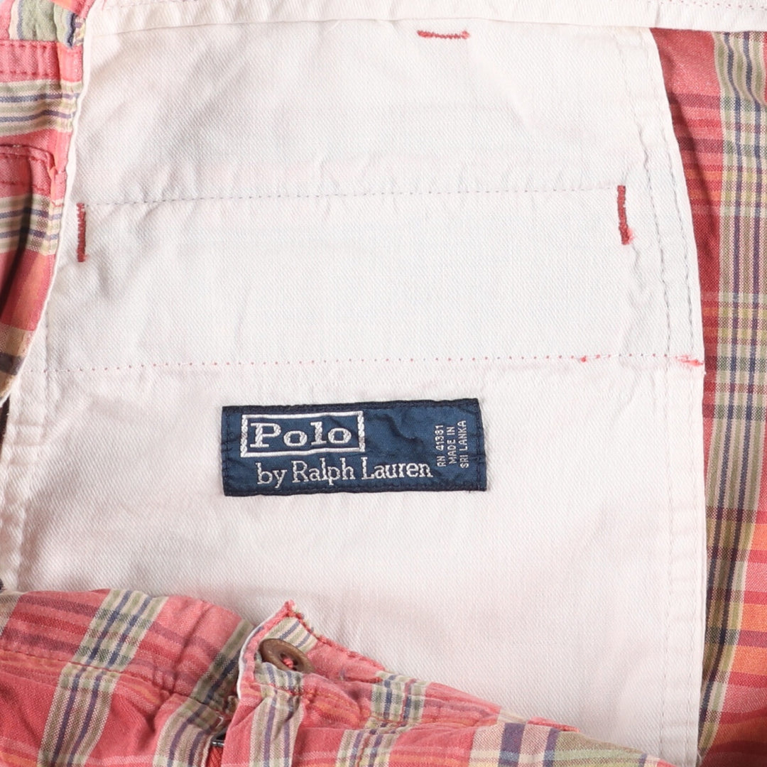 Ralph Lauren POLO by Ralph Lauren tartan cotton shorts, men's size W35. cotton red type Vintage Second Hand