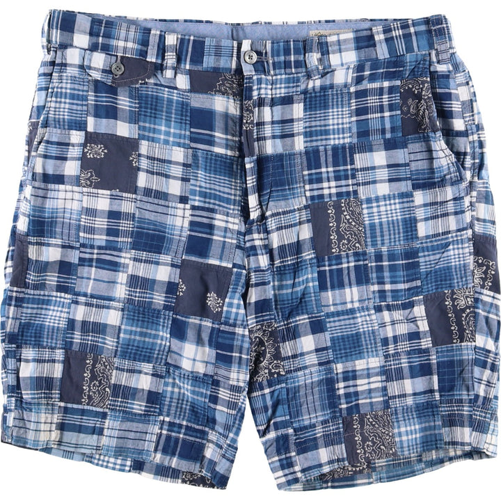 Ralph Lauren Classic Fit Check Pattern Patchwork Shorts, Men's Size W37 cotton blue type Vintage Second Hand