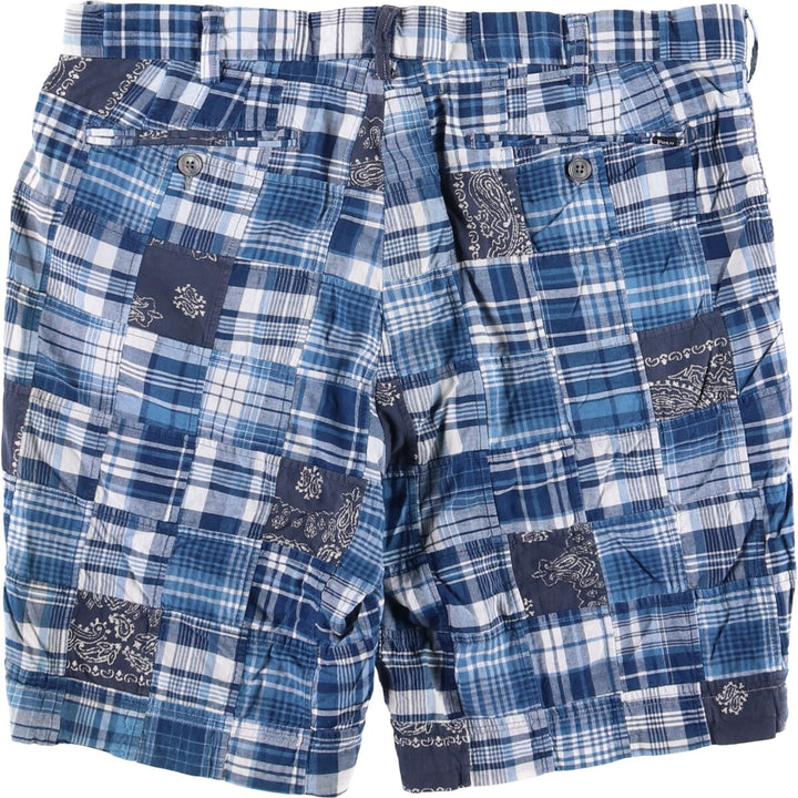 Ralph Lauren Classic Fit Check Pattern Patchwork Shorts, Men's Size W37 cotton blue type Vintage Second Hand