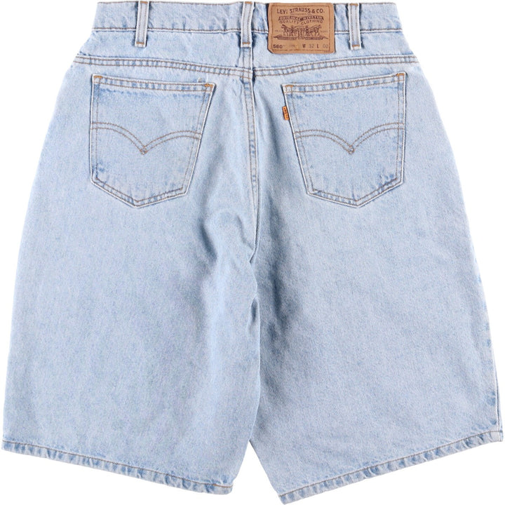 90'S Levi's 560 Loose Fit Denim Shorts with Orange Tab, Men's Size W30, Vintage cotton blue type Vintage Second Hand
