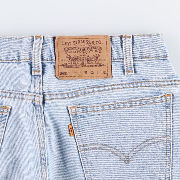 90'S Levi's 560 Loose Fit Denim Shorts with Orange Tab, Men's Size W30, Vintage cotton blue type Vintage Second Hand