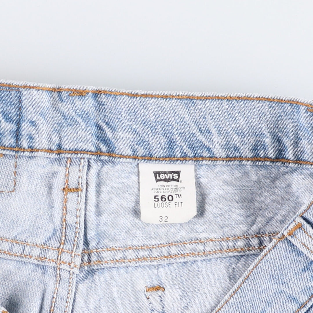 90'S Levi's 560 Loose Fit Denim Shorts with Orange Tab, Men's Size W30, Vintage cotton blue type Vintage Second Hand