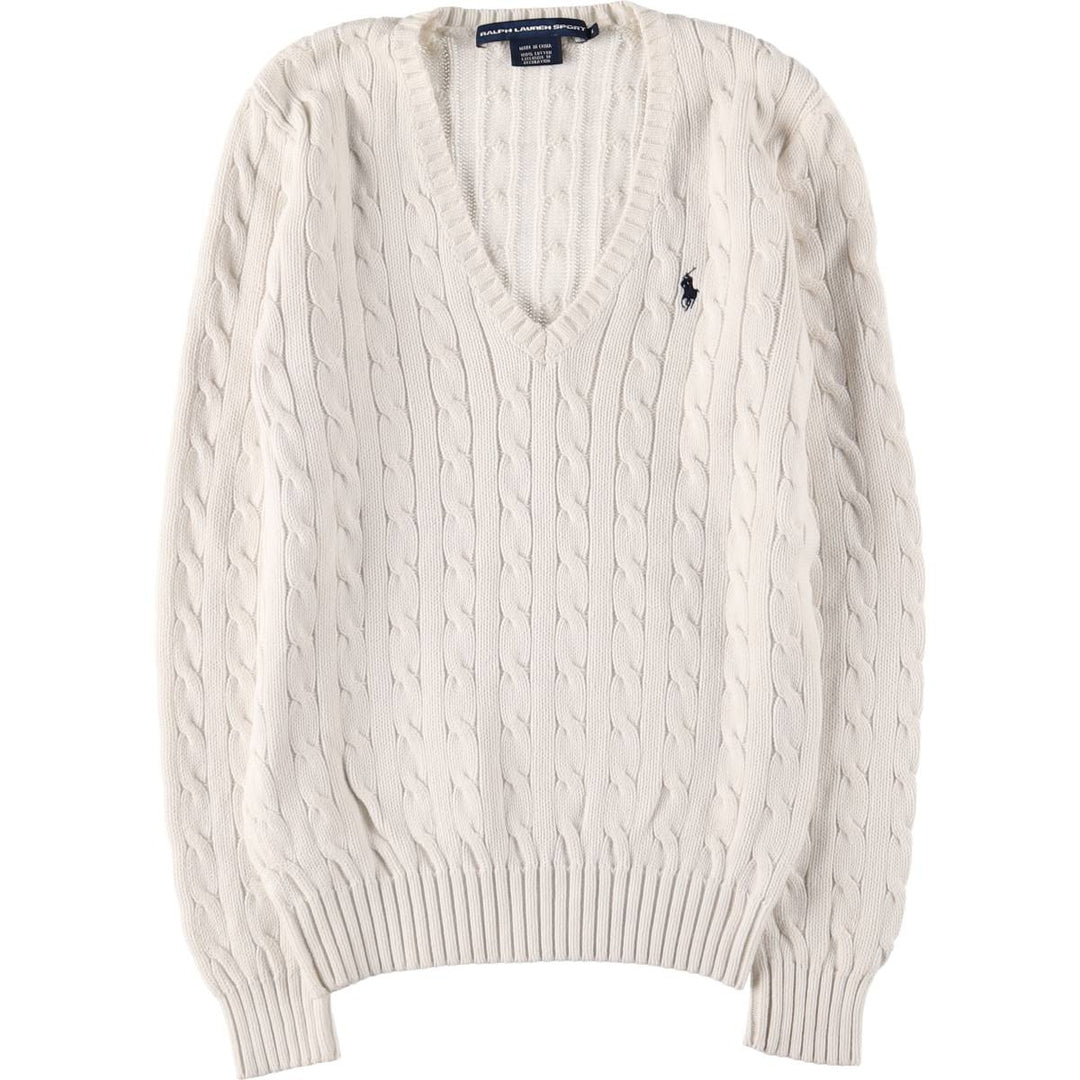 Ralph Lauren RALPH LAUREN SPORT Cable knit V-neck cotton knit sweater Women's M size cotton white type Vintage Second Hand