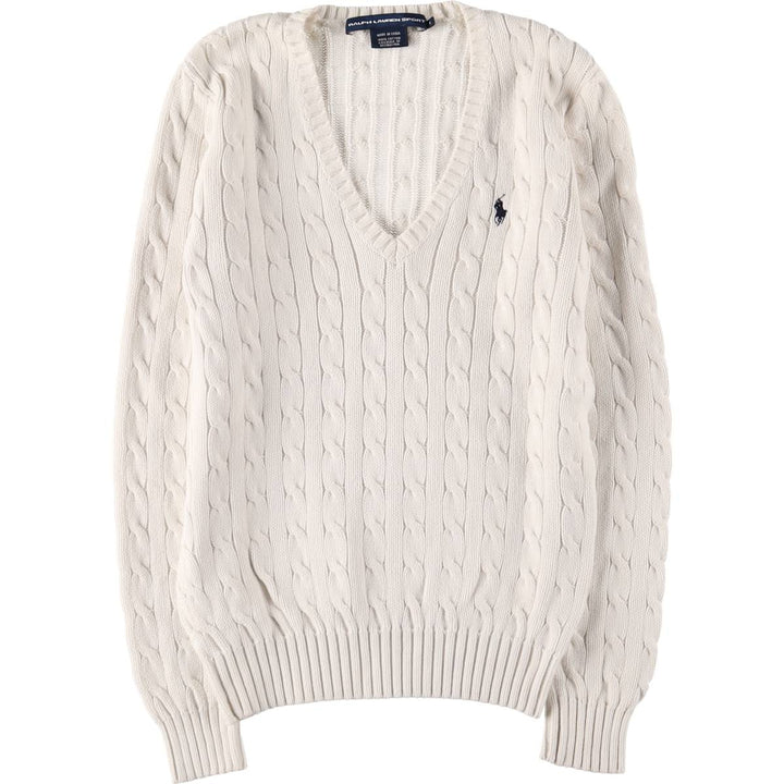 Ralph Lauren RALPH LAUREN SPORT Cable knit V-neck cotton knit sweater Women's M size cotton white type Vintage Second Hand
