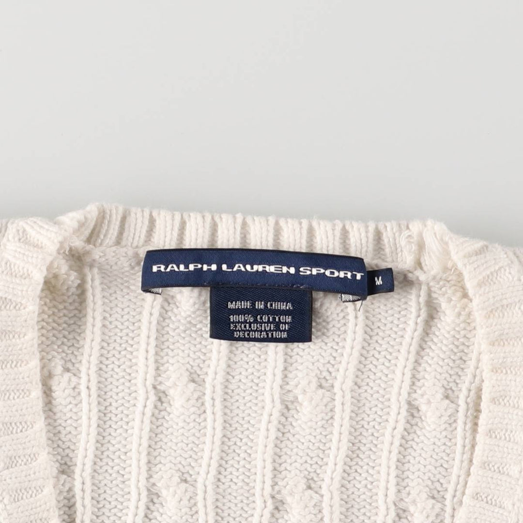Ralph Lauren RALPH LAUREN SPORT Cable knit V-neck cotton knit sweater Women's M size cotton white type Vintage Second Hand