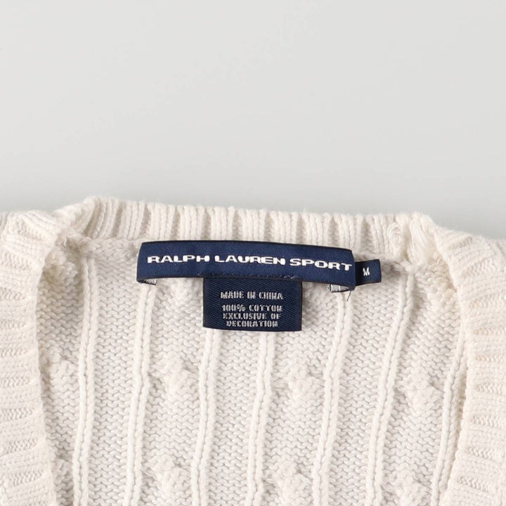 Ralph Lauren RALPH LAUREN SPORT Cable knit V-neck cotton knit sweater Women's M size cotton white type Vintage Second Hand