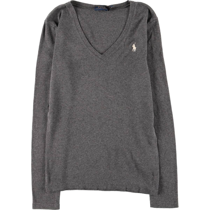 Ralph Lauren POLO RALPH LAUREN V-neck long T-shirt, women's size S cotton gray type Vintage Second Hand
