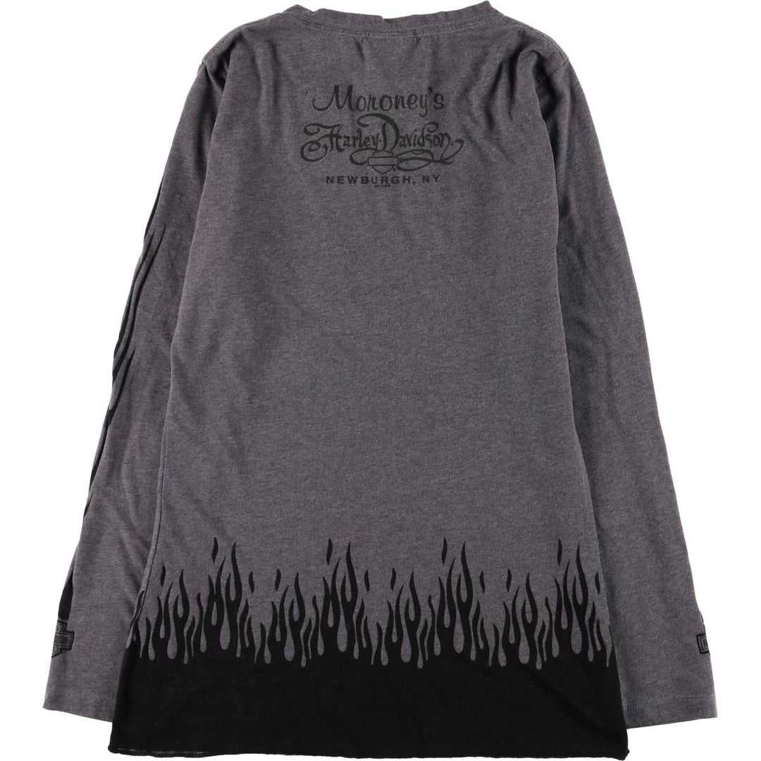 Harley-Davidson Fire Pattern Rhinestone Long Sleeve T-Shirt, Women's Size Medium cotton Charcoal Vintage Second Hand