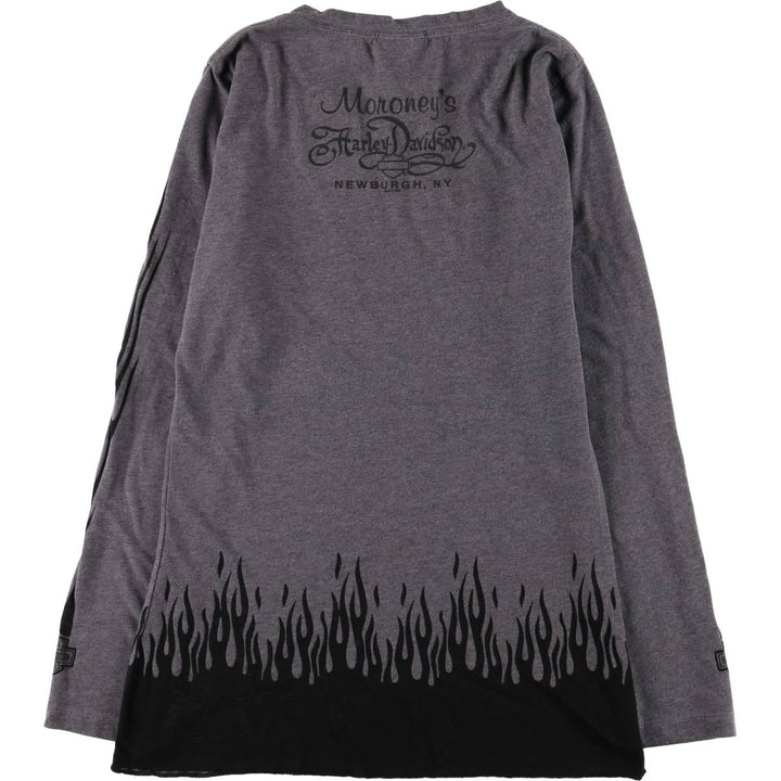 Harley-Davidson Fire Pattern Rhinestone Long Sleeve T-Shirt, Women's Size Medium cotton Charcoal Vintage Second Hand