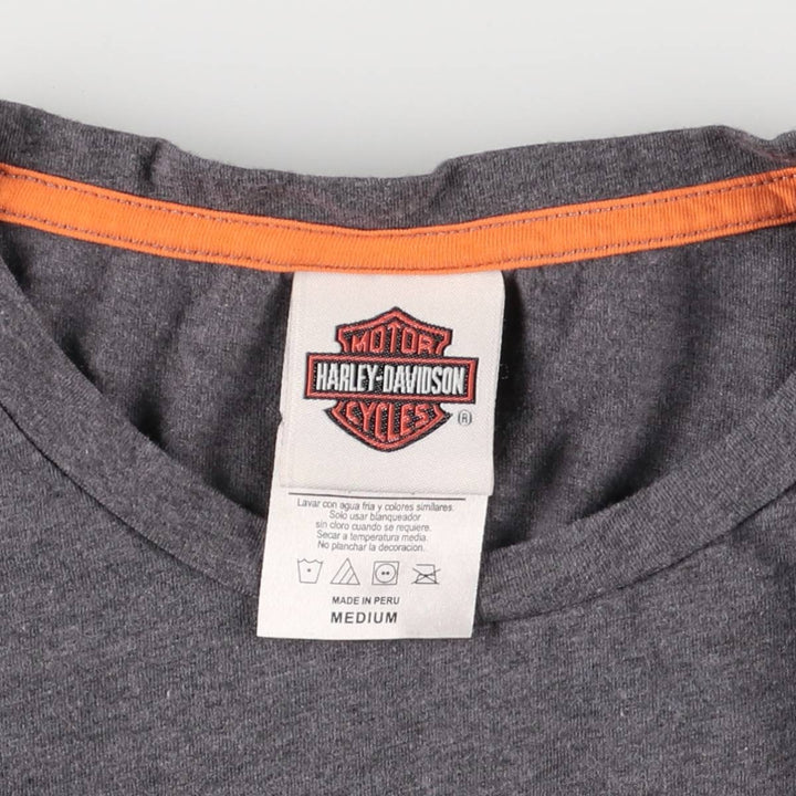 Harley-Davidson Fire Pattern Rhinestone Long Sleeve T-Shirt, Women's Size Medium cotton Charcoal Vintage Second Hand