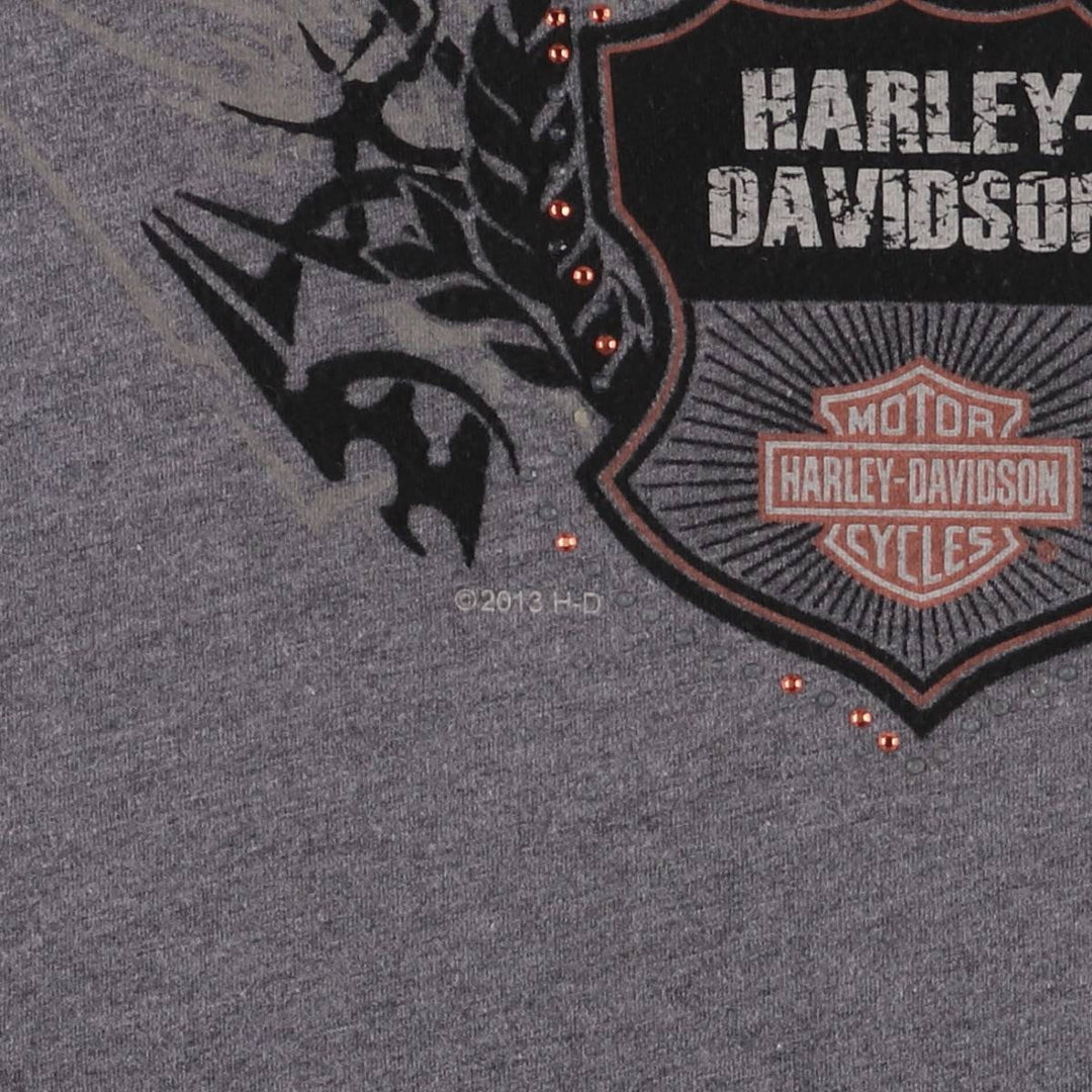 Harley-Davidson Fire Pattern Rhinestone Long Sleeve T-Shirt, Women's Size Medium cotton Charcoal Vintage Second Hand
