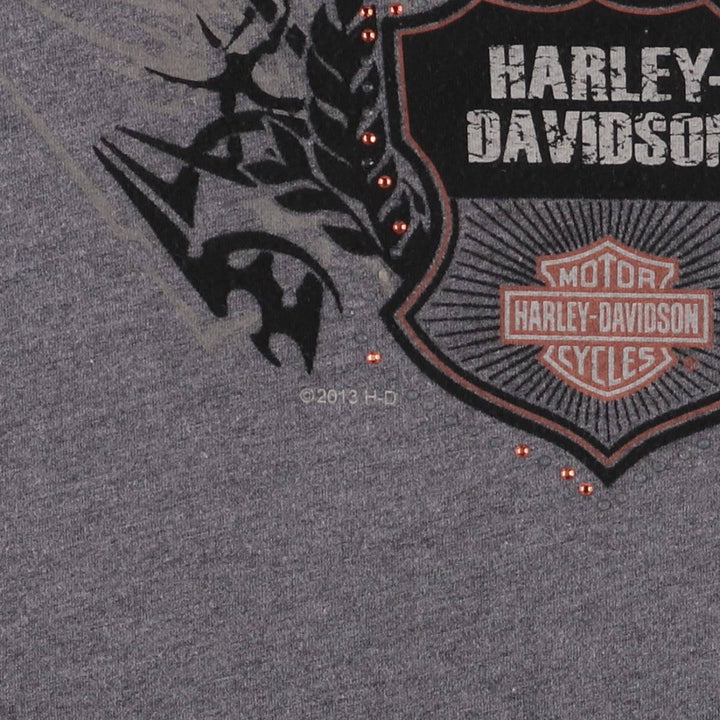 Harley-Davidson Fire Pattern Rhinestone Long Sleeve T-Shirt, Women's Size Medium cotton Charcoal Vintage Second Hand