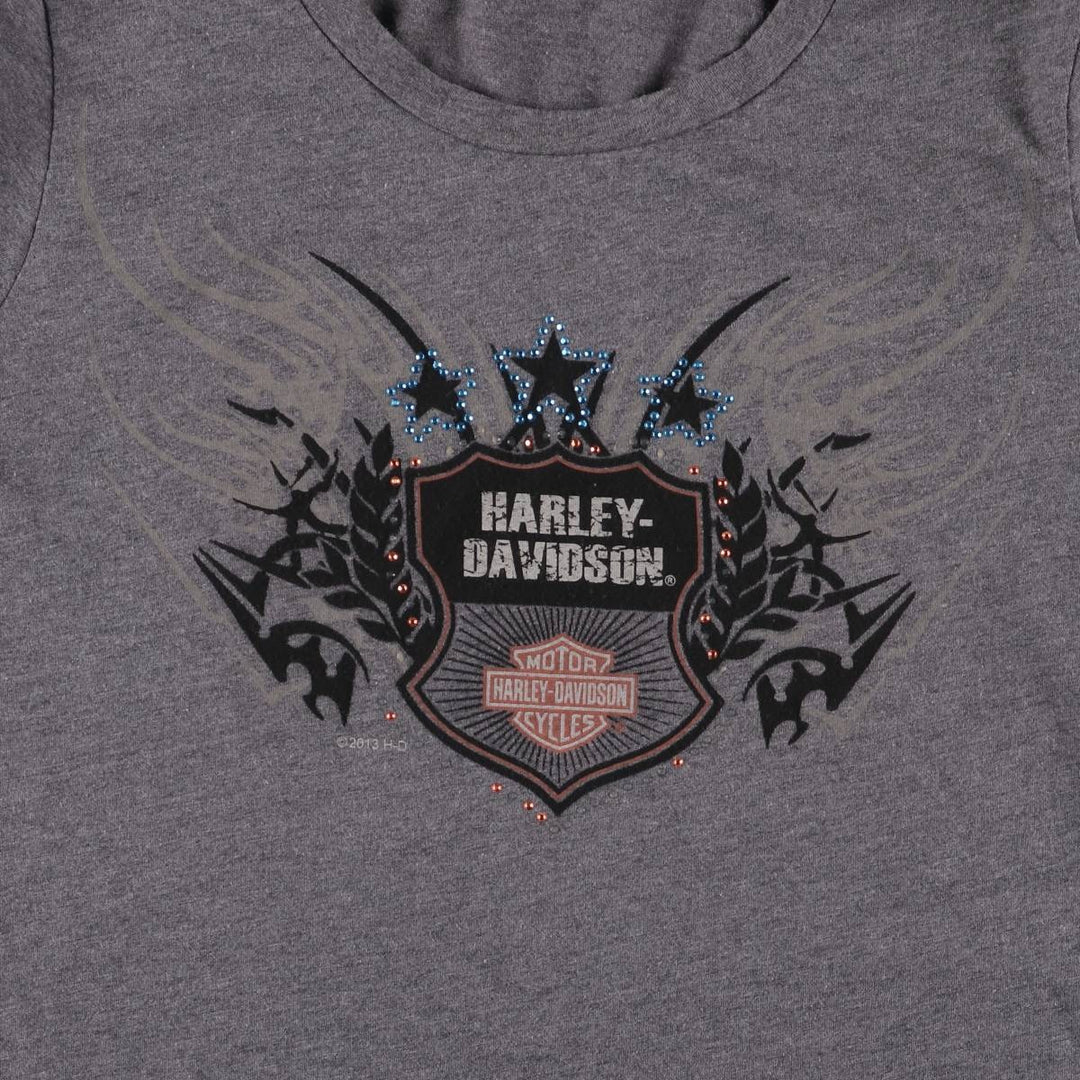 Harley-Davidson Fire Pattern Rhinestone Long Sleeve T-Shirt, Women's Size Medium cotton Charcoal Vintage Second Hand