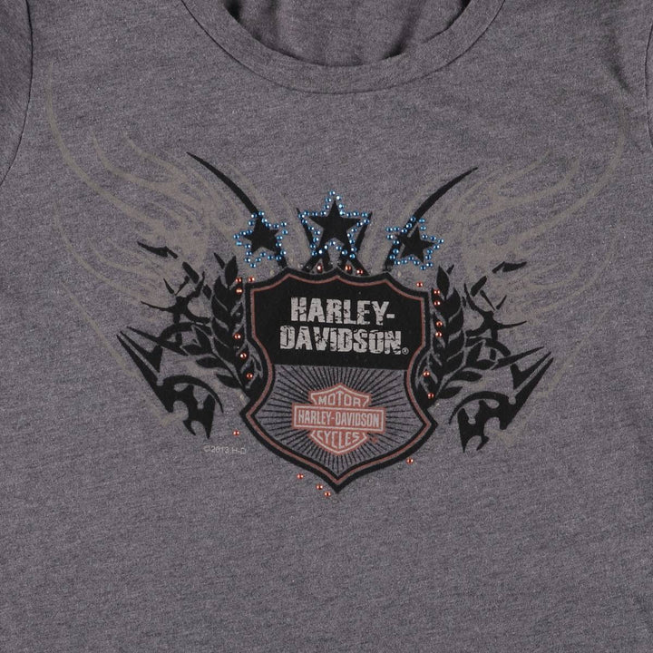 Harley-Davidson Fire Pattern Rhinestone Long Sleeve T-Shirt, Women's Size Medium cotton Charcoal Vintage Second Hand