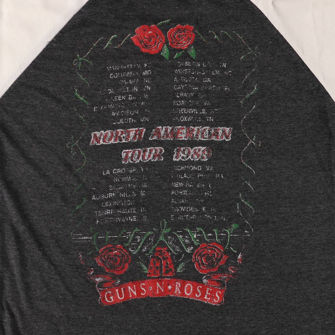 Guns N' Roses Skull Pattern 3/4 Sleeve Raglan Band T-Shirt, Women's Size Medium unclear Charcoal Vintage Second Hand