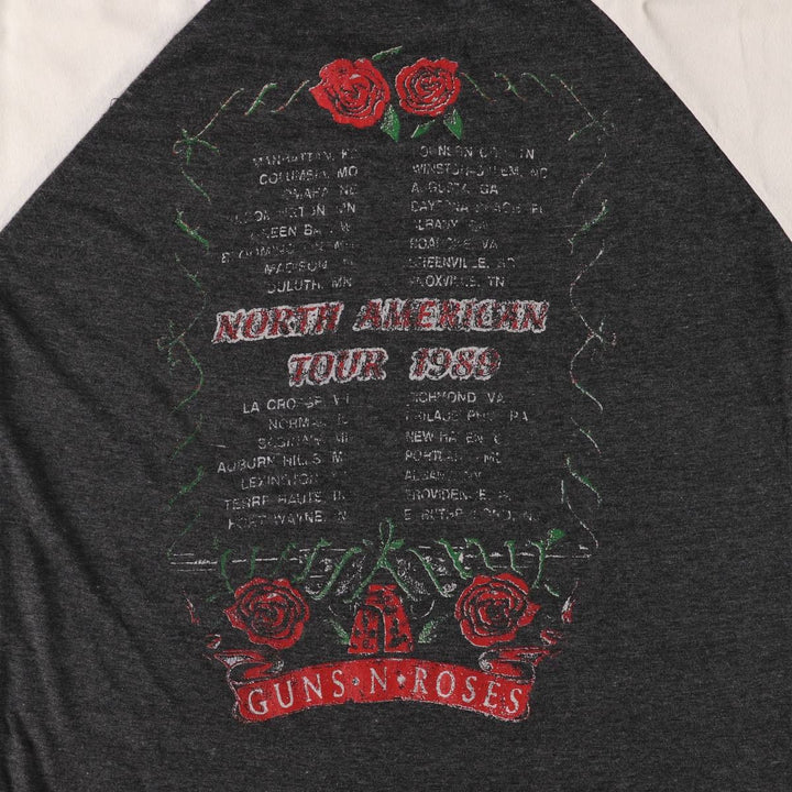 Guns N' Roses Skull Pattern 3/4 Sleeve Raglan Band T-Shirt, Women's Size Medium unclear Charcoal Vintage Second Hand