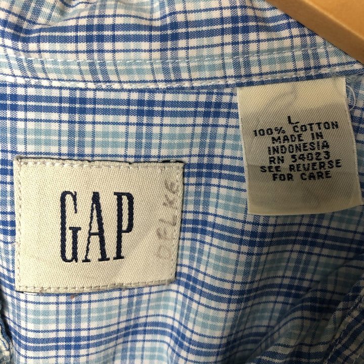90'S GAP Old Gap Short Sleeve Button Down Check Shirt Men's L Size Vintage cotton blue type Vintage Second Hand