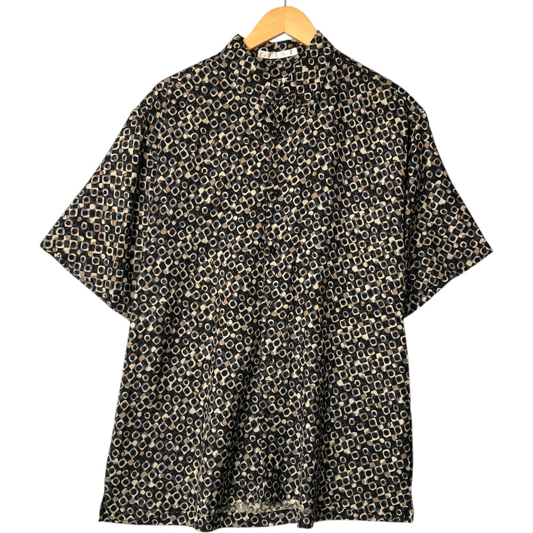 Perry Ellis all-over print short-sleeved silk box shirt, men's size L silk multicolor Vintage Second Hand