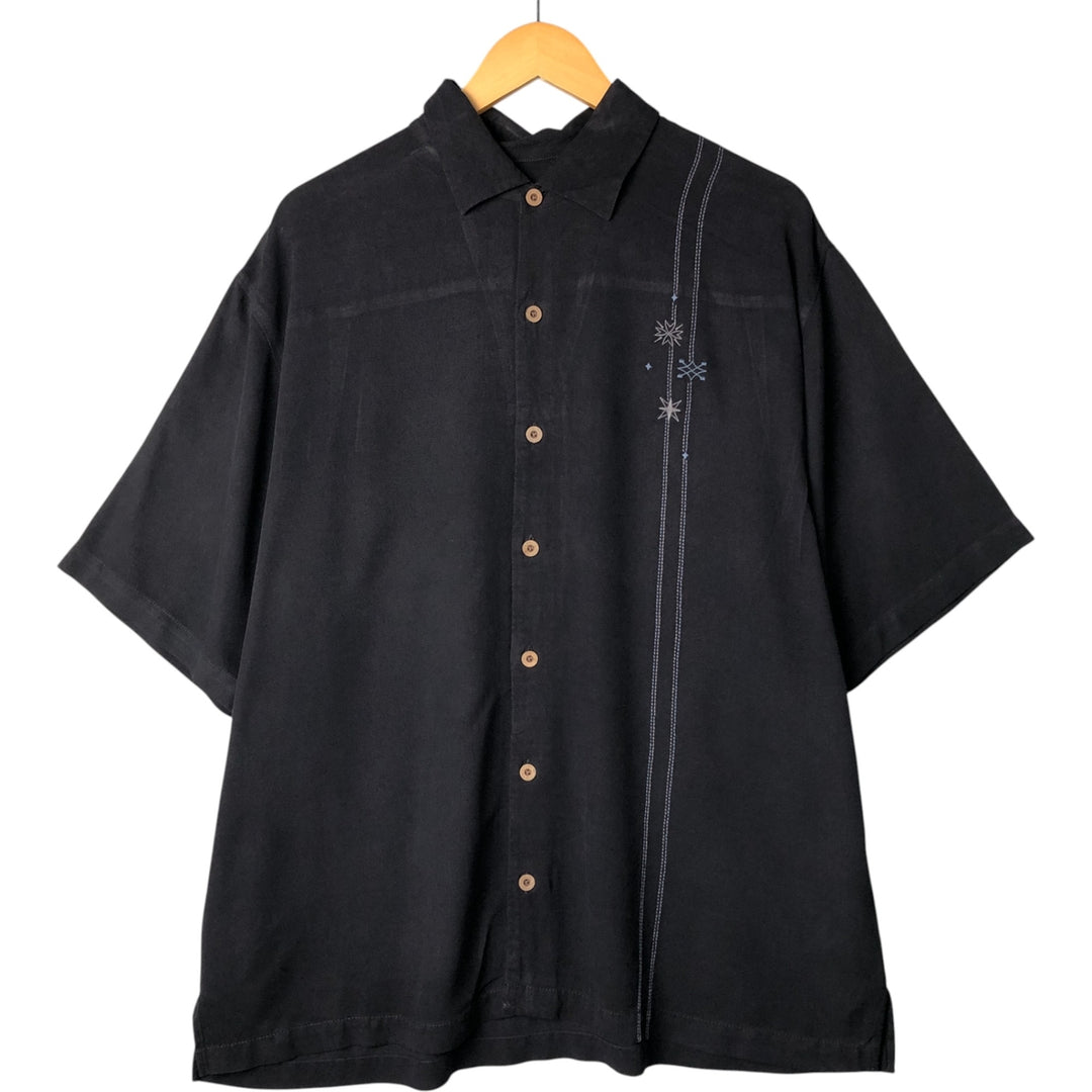Tommy Bahama silk box shirt with wide collar and short sleeves, men's size XL silk black type Vintage Second Hand