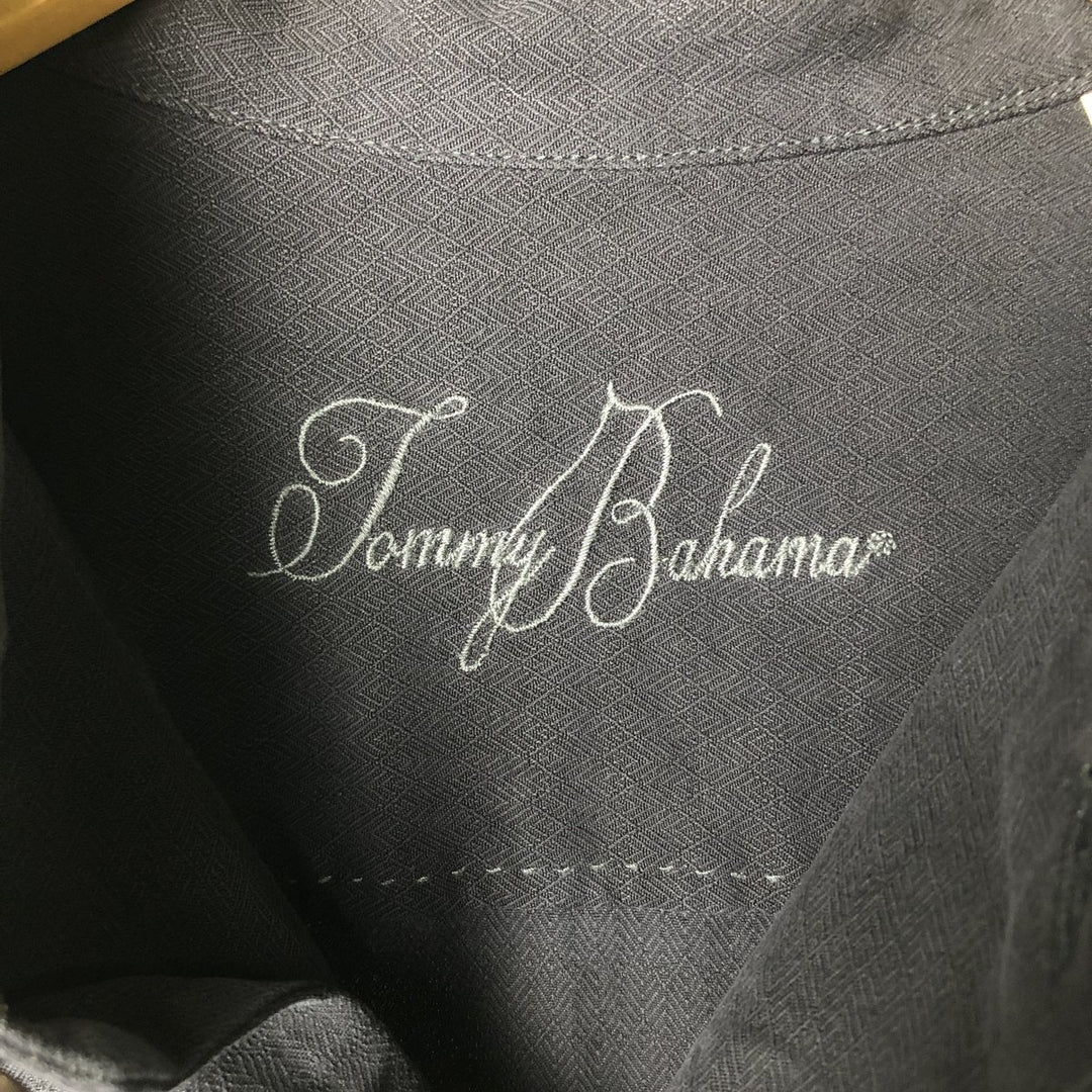 Tommy Bahama silk box shirt with wide collar and short sleeves, men's size XL silk black type Vintage Second Hand