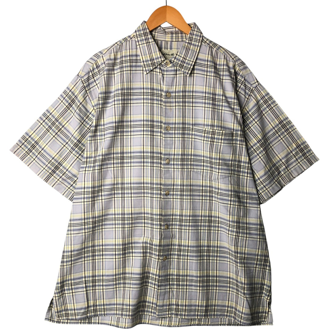 Eddie Bauer Short Sleeve Cotton Check Shirt, Box Shirt, Men's XL cotton Blue type light blue Vintage Second Hand
