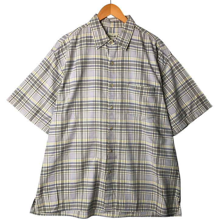 Eddie Bauer Short Sleeve Cotton Check Shirt, Box Shirt, Men's XL cotton Blue type light blue Vintage Second Hand