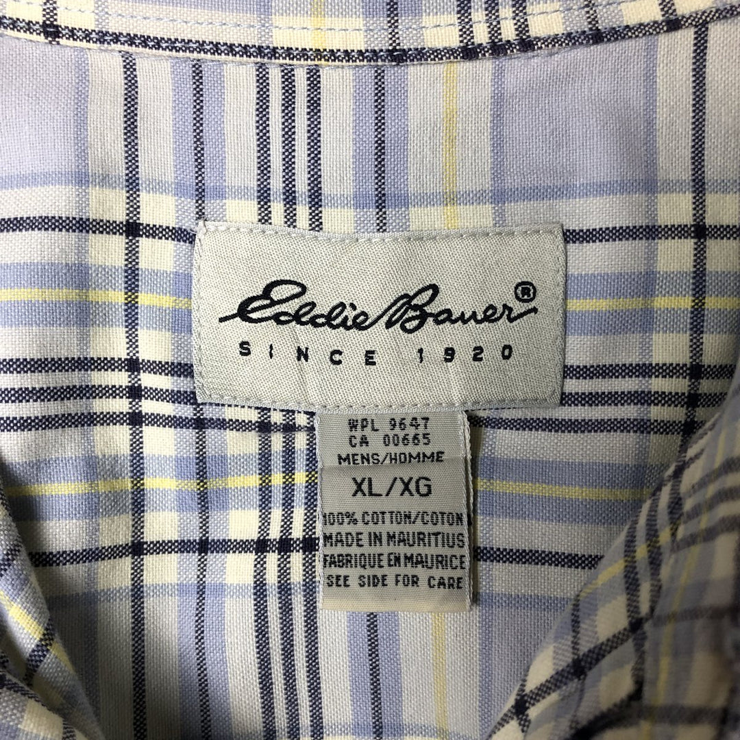 Eddie Bauer Short Sleeve Cotton Check Shirt, Box Shirt, Men's XL cotton Blue type light blue Vintage Second Hand